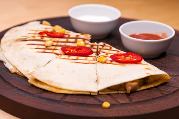 Mexican quesadilla, homemade quesadilla with chicken