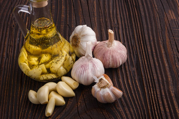 fragrant garlic on a wooden rustic background