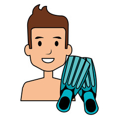 young boy with diving fins