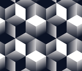 abstract geometric seamless pattern with grid of cubes in black and silver shades