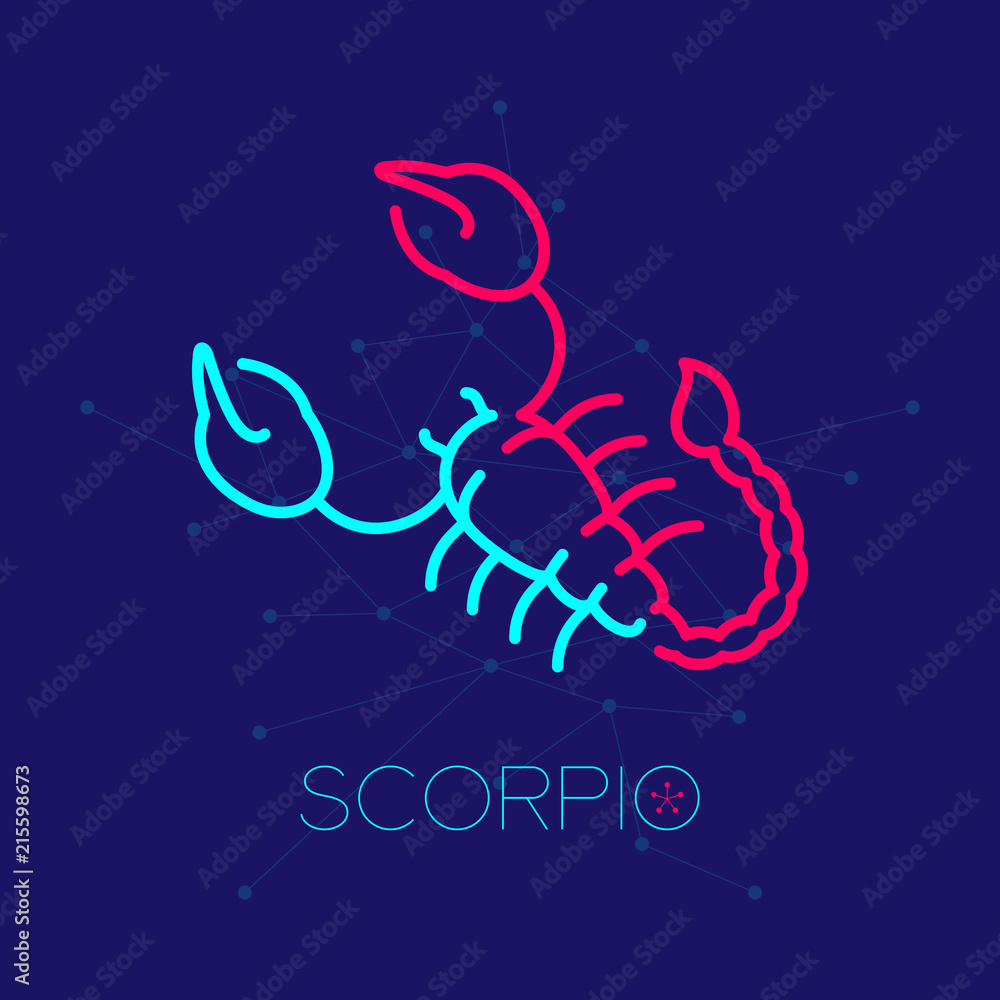 Poster scorpio zodiac constellation logo icon outline stroke set dash line design illustration isolated on 