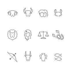 Zodiac constellation with shadow icon outline stroke set dash line design illustration isolated on white background © paitoonpati