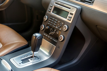 Automatic transmission gear, car interior close up