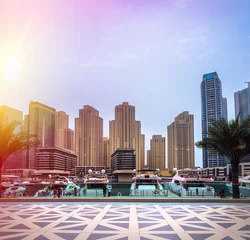 Foto auf Leinwand General view of Dubai Marina. Line of the city skyline. © seqoya