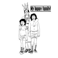 My happy family. Vector illustration of a happy family celebrating Halloween.