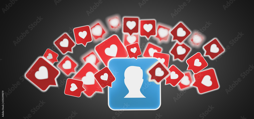 Poster like notification on a contact on a social media 3d rendering