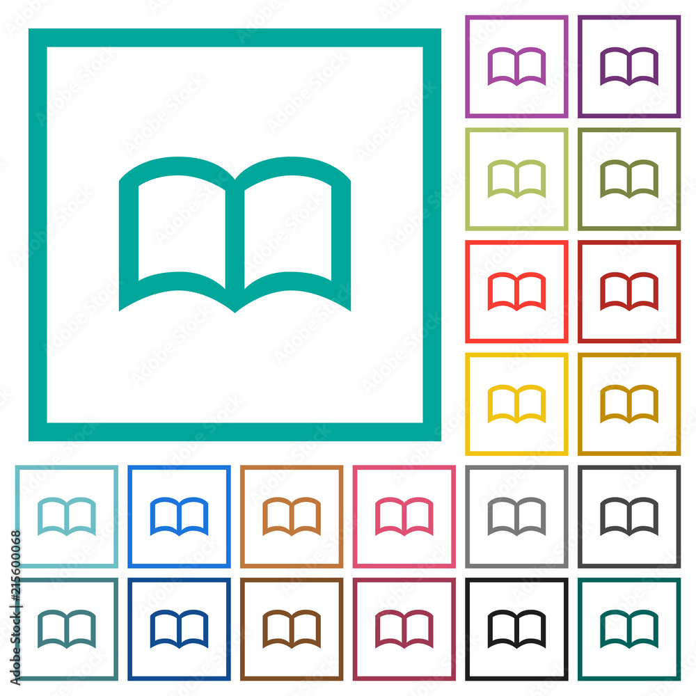 Poster open book flat color icons with quadrant frames