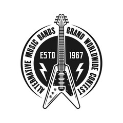 Rock music vector emblem with electric guitar