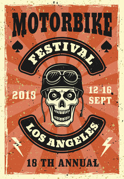 Motorbike festival vector colored vintage poster