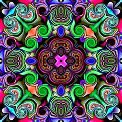 Computer graphics. Illustration of an abstract floral background, psychedelic symmetrical ornament....