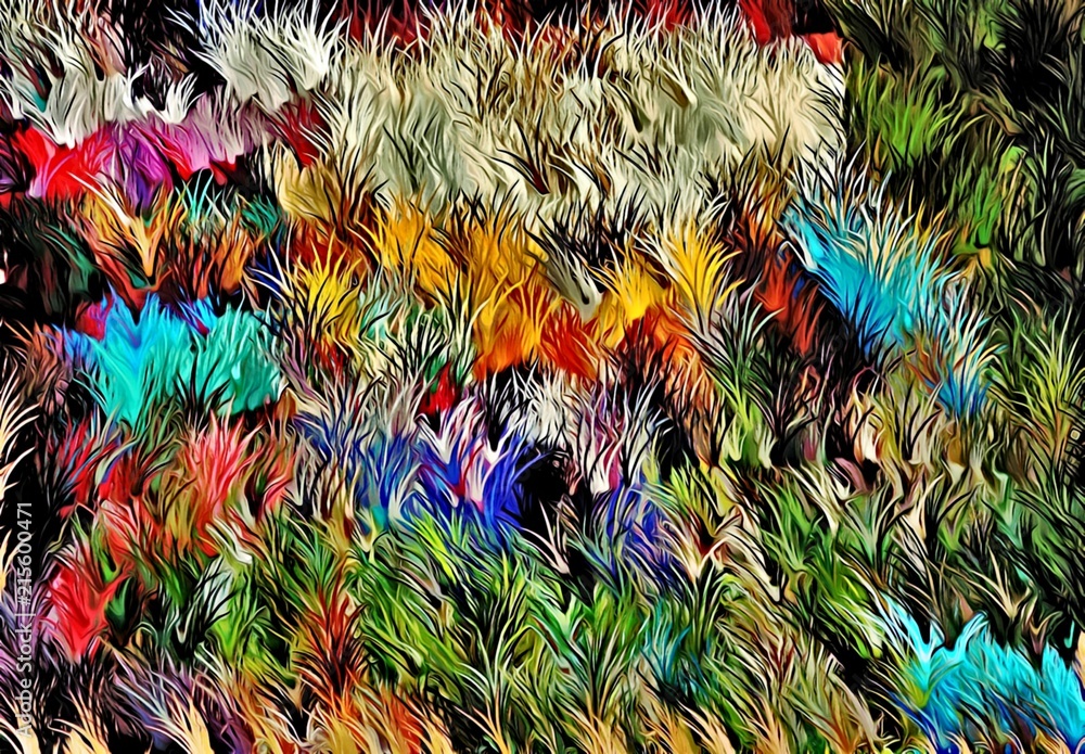 Poster abstract psychedelic background of chaotically arranged colored intertwined, web of thin lines