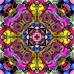 Computer graphics. Illustration of an abstract floral background, psychedelic symmetrical ornament....
