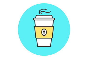 Icon of coffee cup. Icon of white coffee cup isolated on blue mint background. Vector Illustration