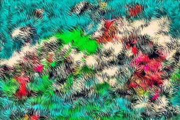 Abstract psychedelic background of chaotically arranged colored intertwined, web of thin lines