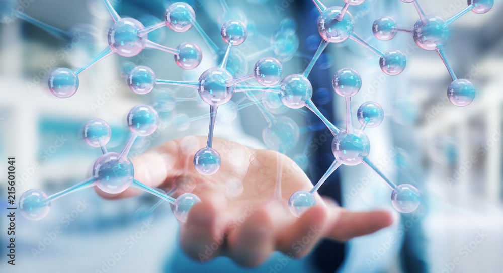 Aufkleber Businessman using modern molecule structure 3D rendering