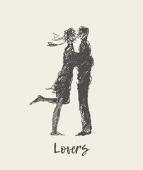 A loving couple kiss vector illustration sketch