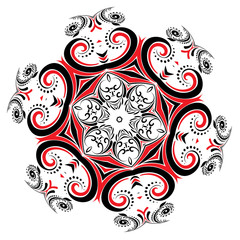 Floral Black and Red Round Ornament
