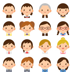 様々な学生　男女　顔　かわいい　フラットアイコン　セット