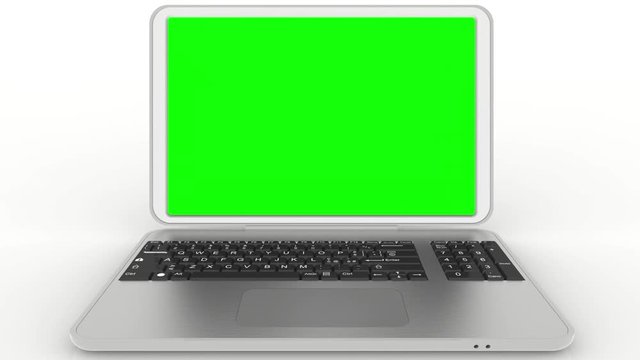 Animazione - Chroma key. Computer portatile grigio. Apertura e chiusura. Con spazio per Chroma key in corrispondenza al monitor.