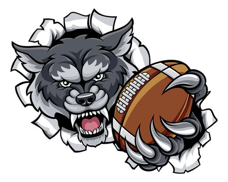 Wolf American Football Mascot Breaking Background
