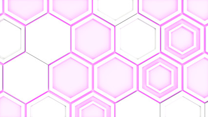 Abstract 3d background made of white hexagons on purple glowing background