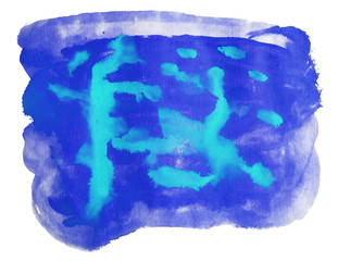 Ultra-blue watercolor abstract background, spot, splash of paint, blot, divorce. Vintage pattern for different design and decoration.