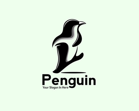 walking fun penguin animal logo vector