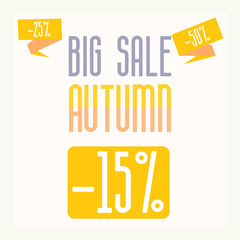 Orange poster with a discount of 15 percent, 25 and 50