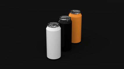 Raw of black, white and orange soda cans