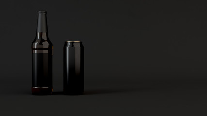 Mock up of beer bottle and can with blank label