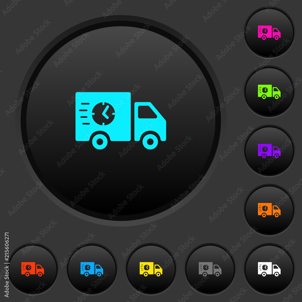 Poster fast delivery truck dark push buttons with color icons
