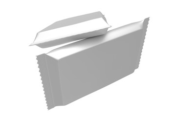 3D realistic render of Blank Template Package For Big Snack, Chocolate Or Candy. Plastic Pack. Clipping path. Isolated on white background