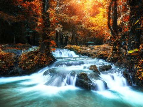Fototapeta Beautiful waterfall in tropical forest at National Park