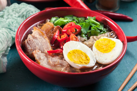 Ramen. Traditional japanese noodle soup with pork