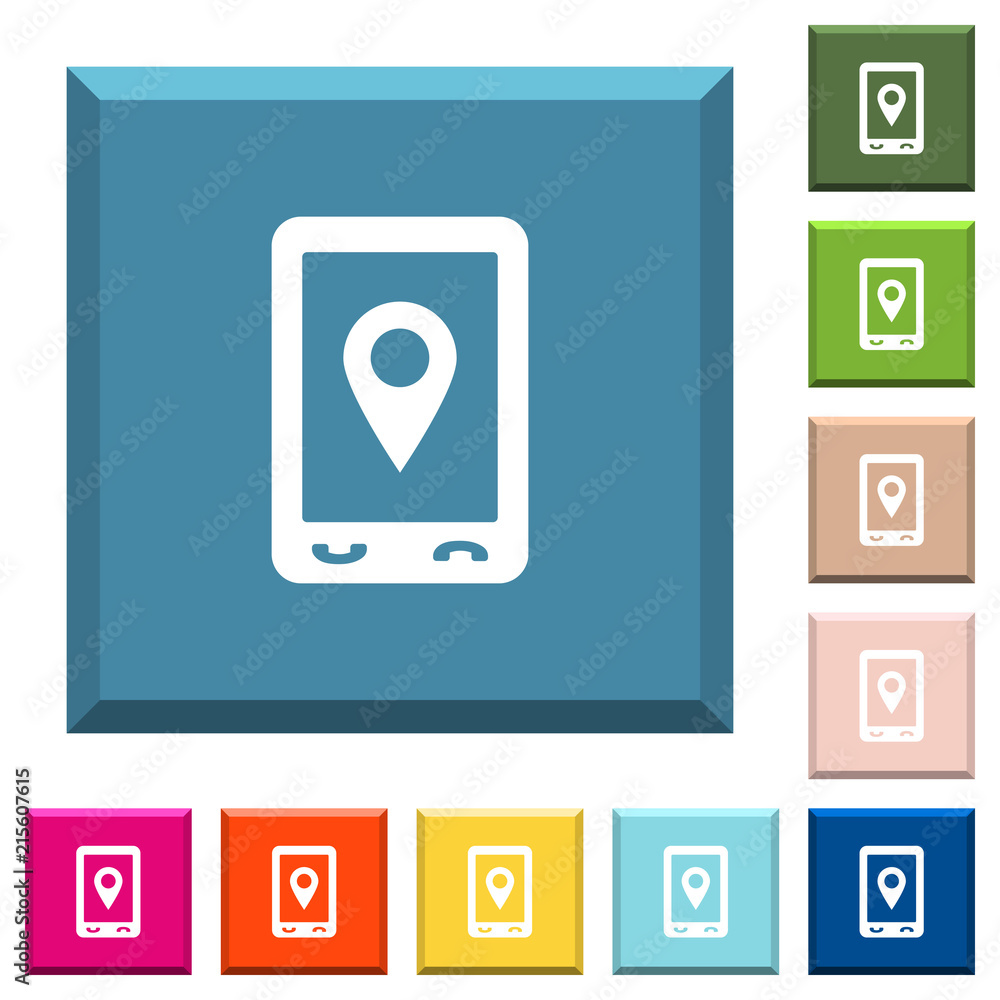 Poster mobile navigation white icons on edged square buttons