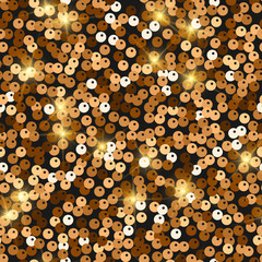 Glitter seamless texture. Admirable red gold particles. Endless pattern made of sparkling spangles. 