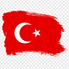 Flag of Turkish Republic, brush stroke background.  Flag of Turkish on transparent background. Stock vector. Vector illustration EPS10.