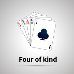 Four of kind poker combination on gray