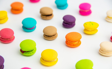 Obraz premium A french sweet delicacy, macaroons variety closeup.macaroon colourful texture.