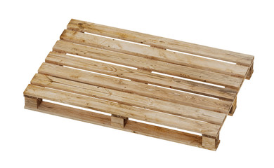 3D realistic render of wooden palette. Isolated on white background.