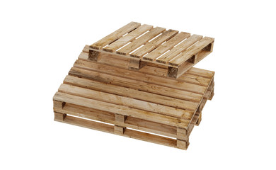 3D realistic render of wooden palette. Isolated on white background.