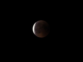 Marvelous Blood Moon during longest total Lunar Eclipse of XXI century on black sky from Poland in...