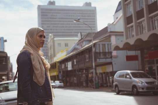 Hijab woman standing on street