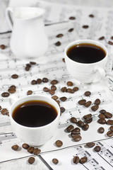 Coffee on note sheets