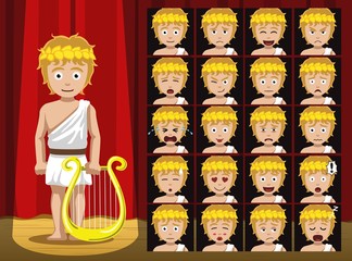 Greek Gods Apollo Costume Cartoon Emotion faces Vector Illustration