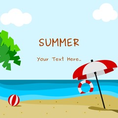 Editable Summer Beach With Flat Style Vector Illustration for Text Background