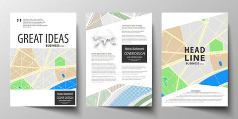 Business templates for brochure, magazine, flyer, booklet or annual report. Easy editable layout in A4 size. City map with streets. Flat design cover template, tourism businesses, abstract vector.