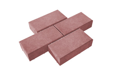 3D realistic render of three red lock paving bricks. Isolated on white 