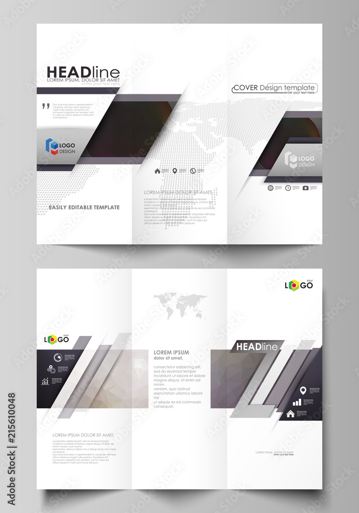 Poster tri-fold brochure business templates on both sides. easy editable vector layout in flat design. dark