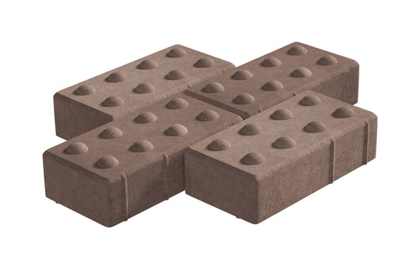 3D realistic render of three brown lock paving bricks. Isolated on white background.